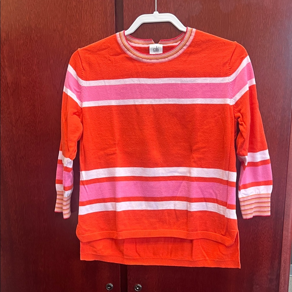 CAbi Orange Top with Pink & White Stripes